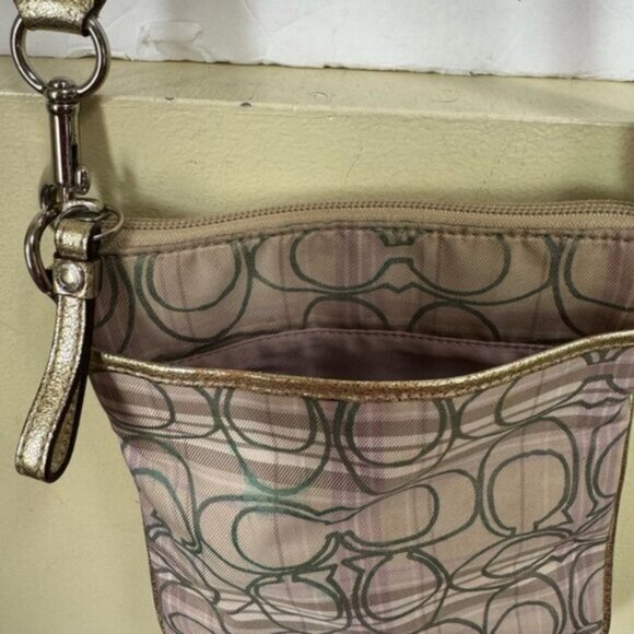 Coach CC Small Crossbody Shoulder Bag Fabric Check Metallic Leather Zip Pocket - Picture 16 of 16